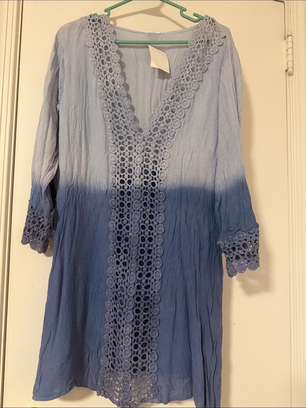 Women's Ombre Blue Crochet-Trim Tunic Top